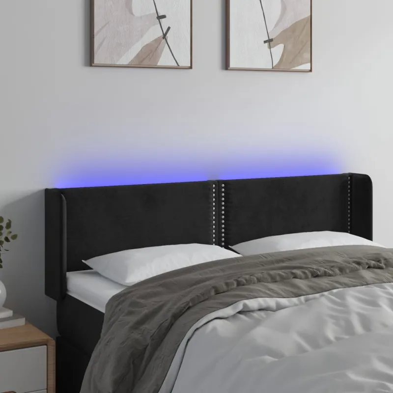 Galvūgalis su LED, juodos spalvos, 147x16x78/88cm, aksomas
