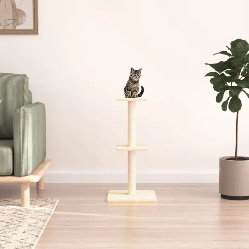 Draskyklė katėms su stovais iš sizalio, kreminės spalvos, 73cm