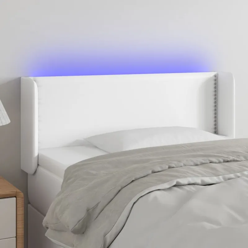 Galvūgalis su LED, baltos spalvos, 103x16x78/88cm, dirbtinė oda