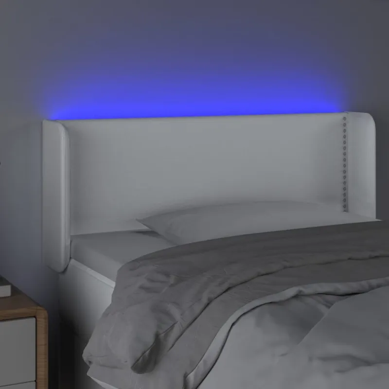 Galvūgalis su LED, baltos spalvos, 103x16x78/88cm, dirbtinė oda