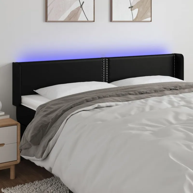 Galvūgalis su LED, juodos spalvos, 203x16x78/88cm, dirbtinė oda