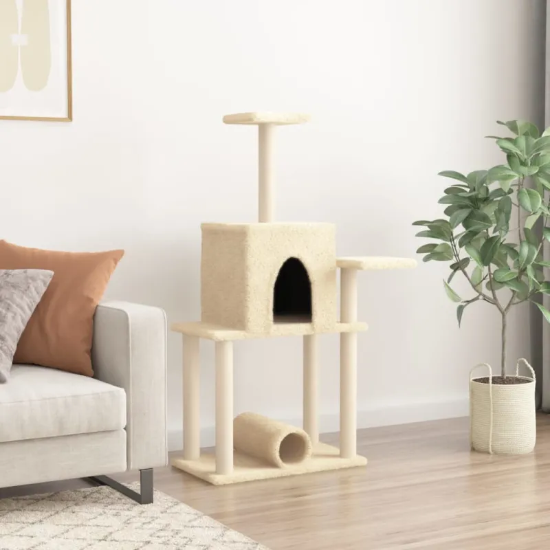 Draskyklė katėms su stovais iš sizalio, kreminės spalvos, 122cm