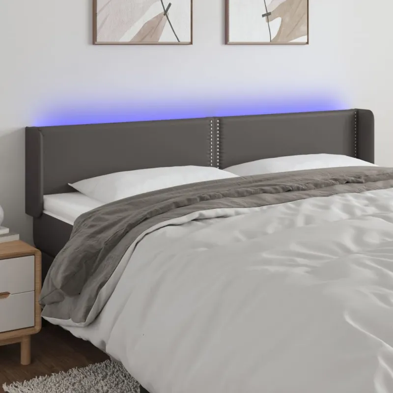 Galvūgalis su LED, pilkos spalvos, 203x16x78/88cm, dirbtinė oda