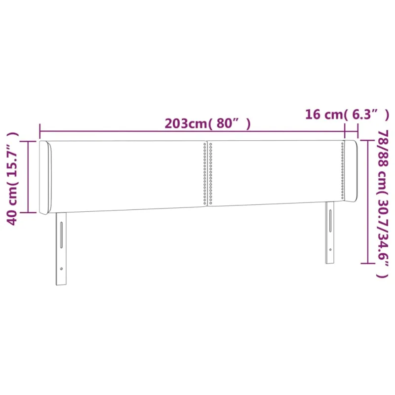 Galvūgalis su LED, pilkos spalvos, 203x16x78/88cm, dirbtinė oda