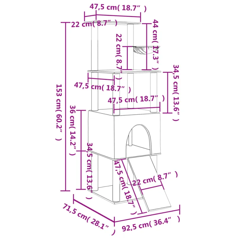 Draskyklė katėms su stovais iš sizalio, kreminės spalvos, 153cm