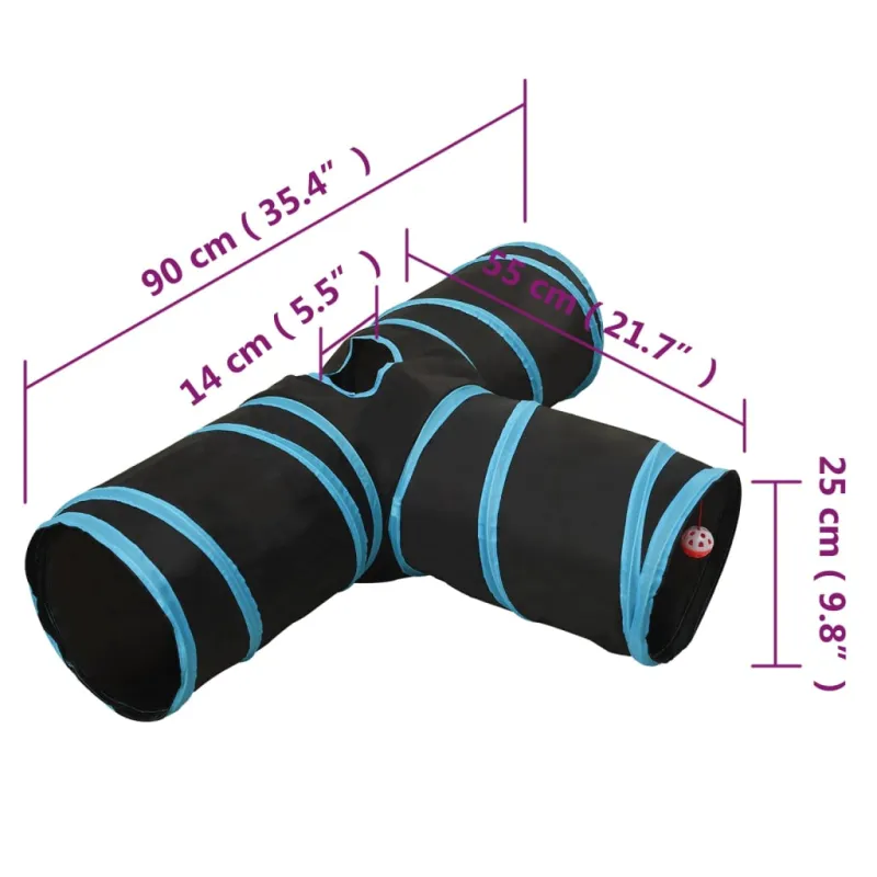 Tunelis katėms, 3 krypčių, juodas ir mėlynas, 90cm, poliesteris