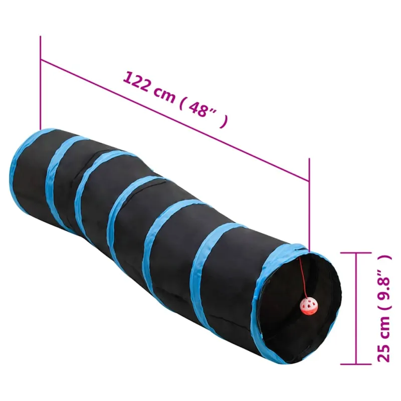 Tunelis katėms, juodas ir mėlynas, 122cm, poliesteris, S formos