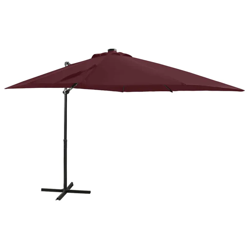 Gembinis skėtis su stulpu ir LED lemputėmis, raudonas, 250cm