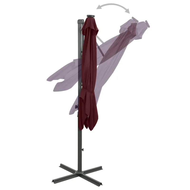 Gembinis skėtis su stulpu ir LED lemputėmis, raudonas, 250cm