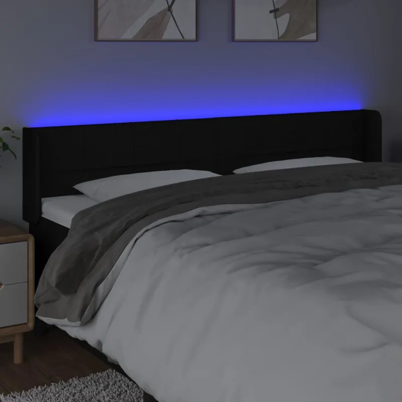 Galvūgalis su LED, juodos spalvos, 203x16x78/88cm, audinys