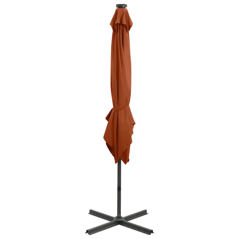 Gembinis skėtis su stulpu ir LED lemputėmis, terakota, 250cm