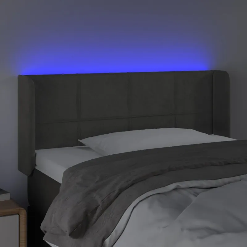 Galvūgalis su LED, tamsiai pilkas, 93x16x78/88cm, aksomas