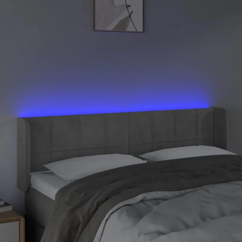 Galvūgalis su LED, šviesiai pilkas, 147x16x78/88cm, aksomas