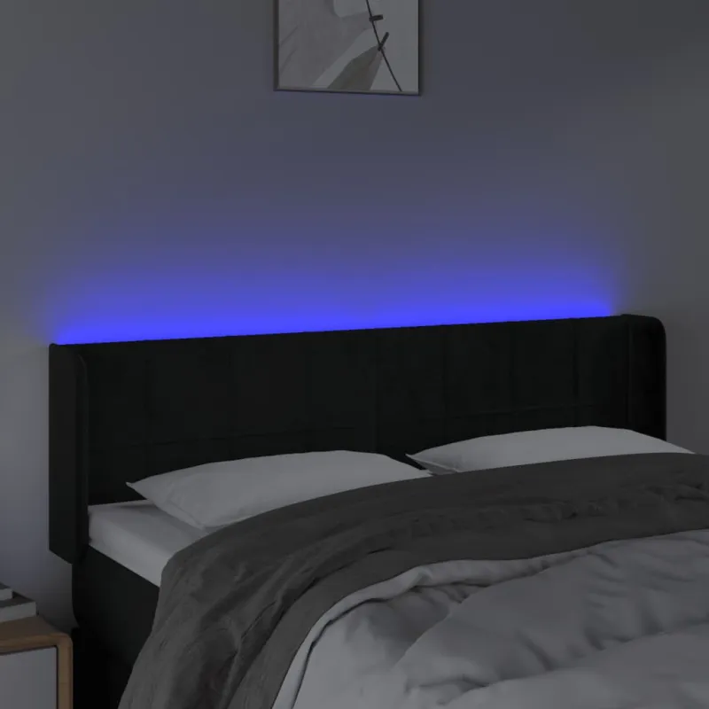 Galvūgalis su LED, juodos spalvos, 147x16x78/88cm, aksomas