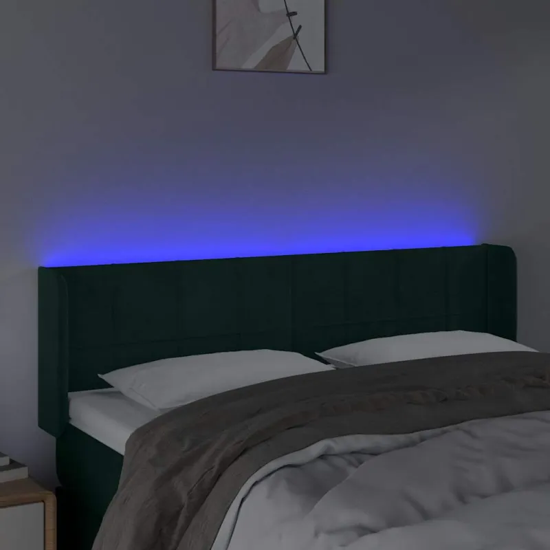 Galvūgalis su LED, tamsiai žalias, 147x16x78/88cm, aksomas