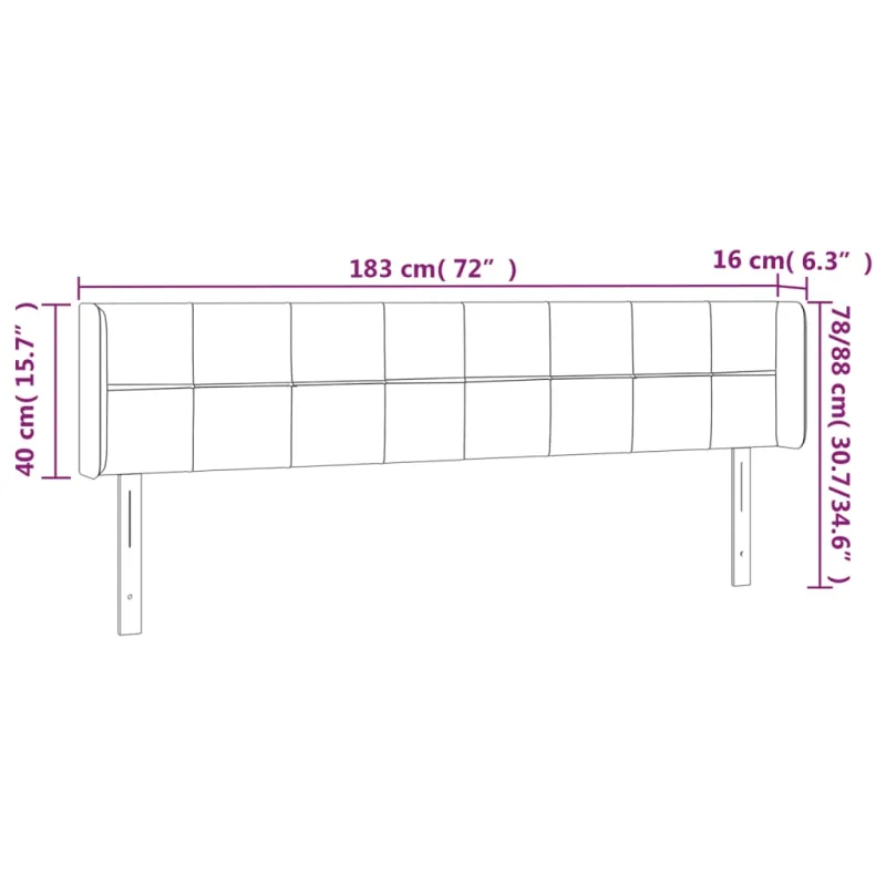 Galvūgalis su LED, tamsiai pilkas, 183x16x78/88cm, aksomas