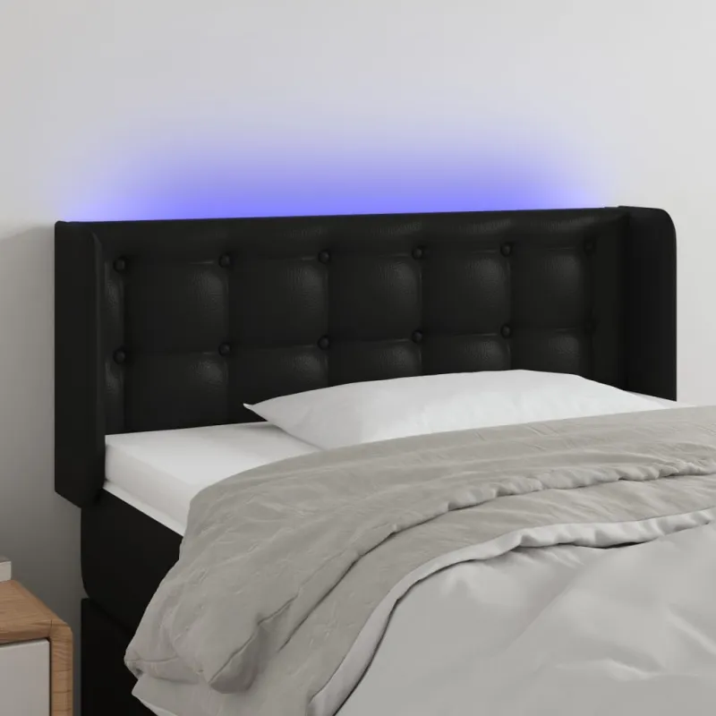 Galvūgalis su LED, juodos spalvos, 83x16x78/88cm, dirbtinė oda