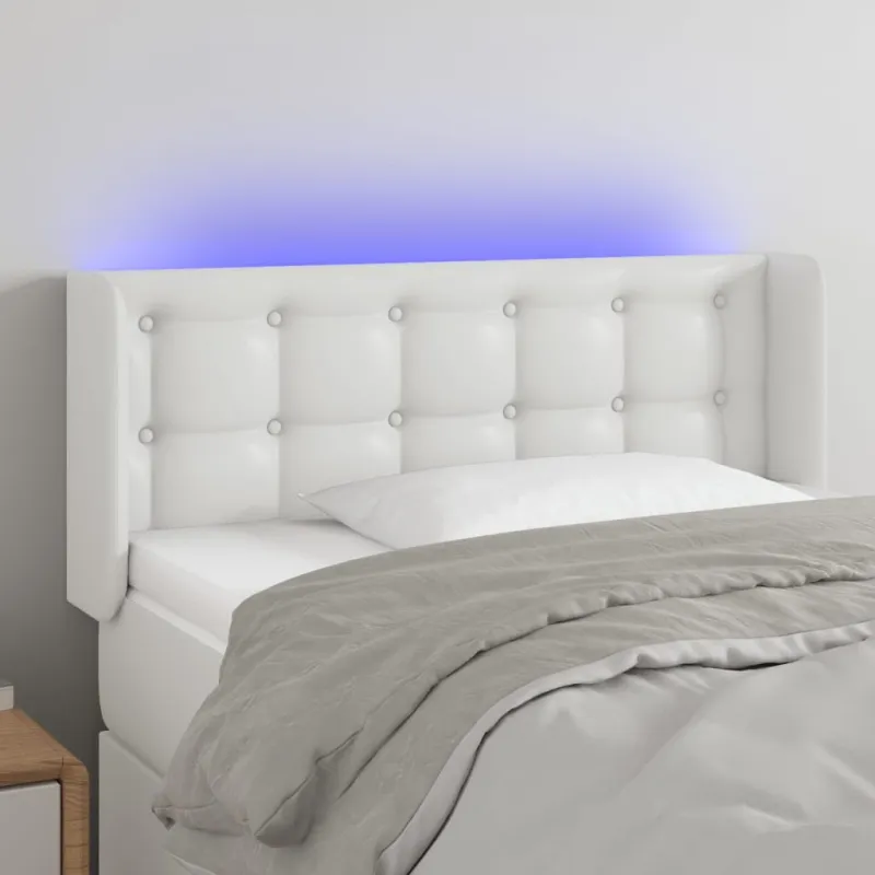 Galvūgalis su LED, baltos spalvos, 83x16x78/88cm, dirbtinė oda