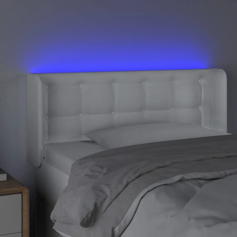 Galvūgalis su LED, baltos spalvos, 83x16x78/88cm, dirbtinė oda