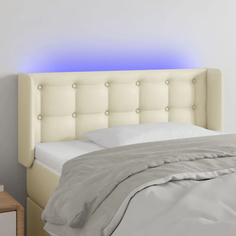 Galvūgalis su LED, kreminės spalvos,83x16x78/88cm, dirbtinė oda