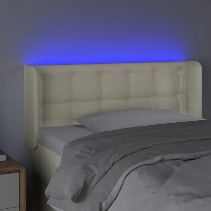 Galvūgalis su LED, kreminės spalvos,83x16x78/88cm, dirbtinė oda