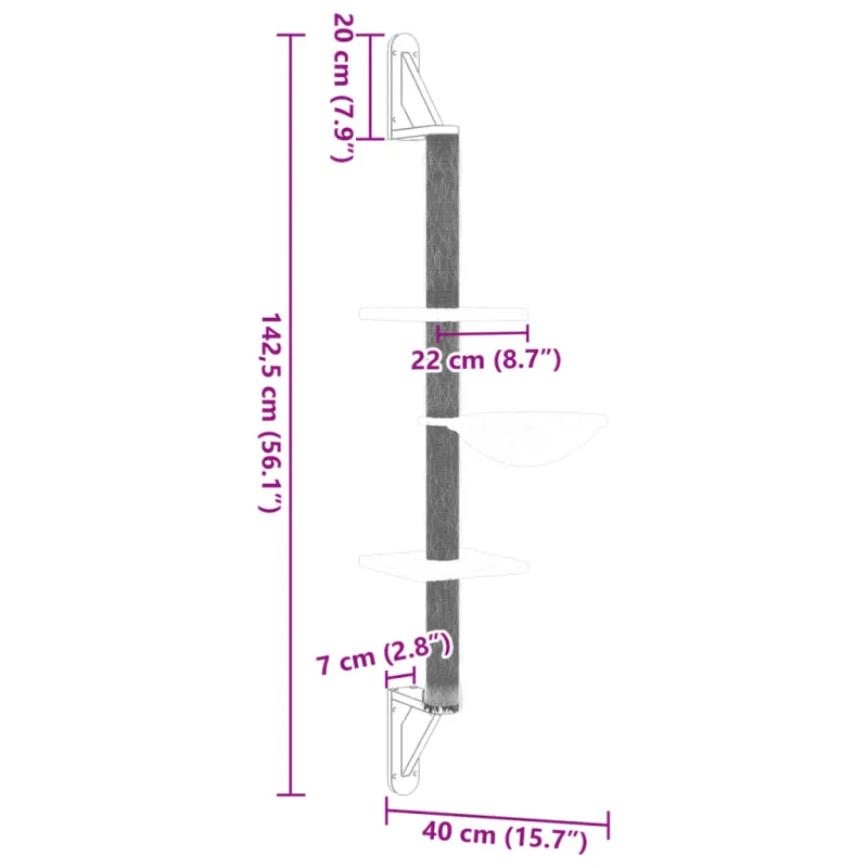 Draskyklė katėms su draskymo stovu, tamsiai pilka, 142,5cm