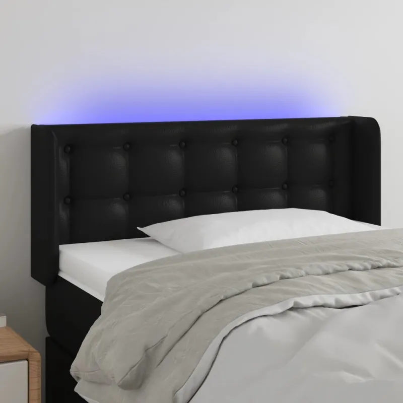 Galvūgalis su LED, juodos spalvos, 103x16x78/88cm, dirbtinė oda