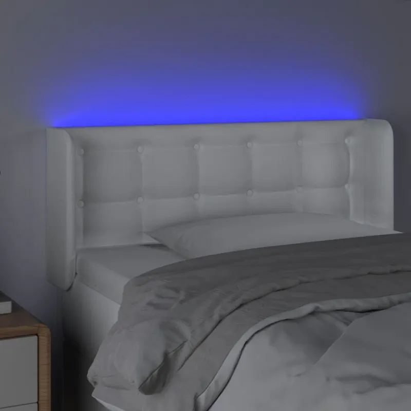 Galvūgalis su LED, baltos spalvos, 103x16x78/88cm, dirbtinė oda