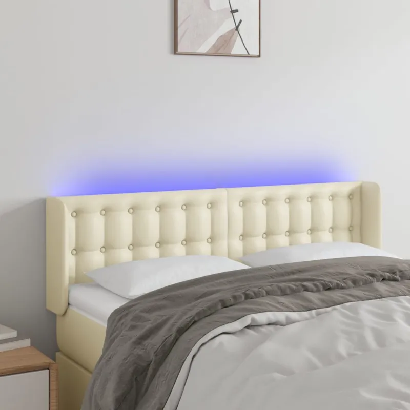 Galvūgalis su LED,kreminės spalvos,147x16x78/88cm, dirbtinė oda