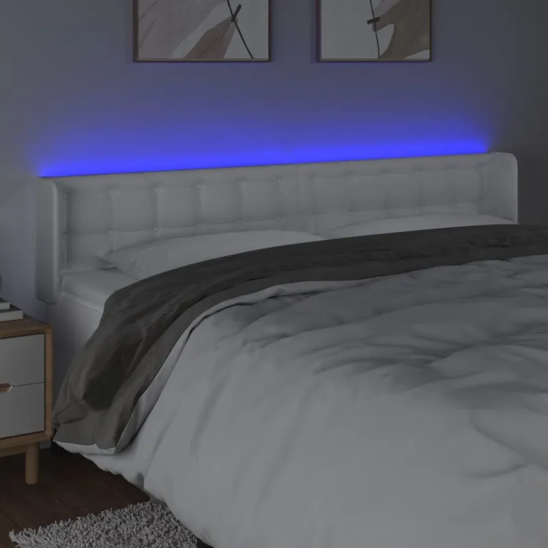 Galvūgalis su LED, baltos spalvos, 183x16x78/88cm, dirbtinė oda