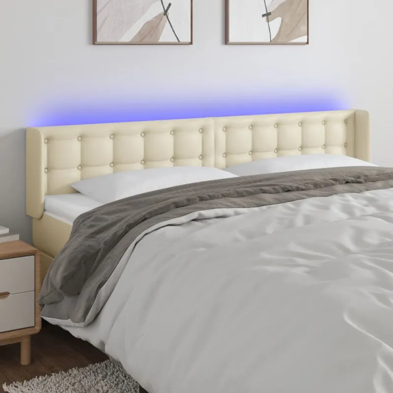 Galvūgalis su LED,kreminės spalvos,203x16x78/88cm, dirbtinė oda