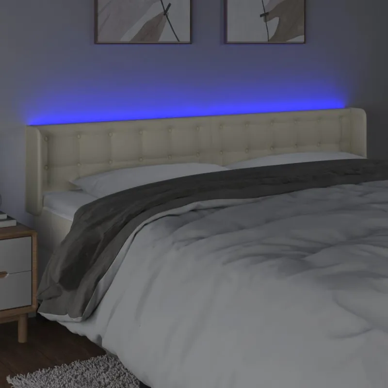 Galvūgalis su LED,kreminės spalvos,203x16x78/88cm, dirbtinė oda