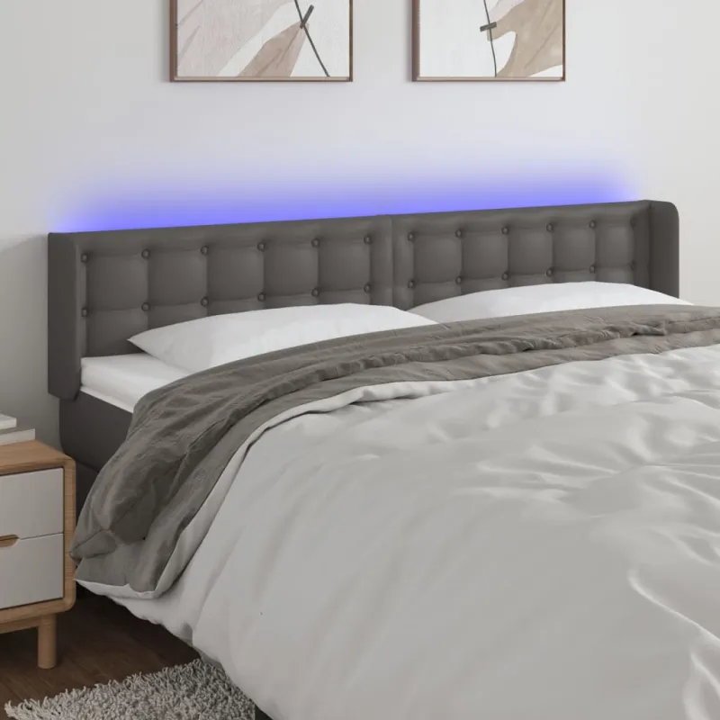 Galvūgalis su LED, pilkos spalvos, 203x16x78/88cm, dirbtinė oda