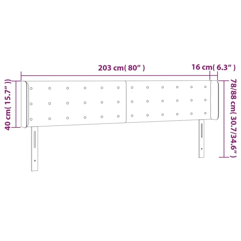 Galvūgalis su LED, kapučino spalvos, 203x16x78/88cm