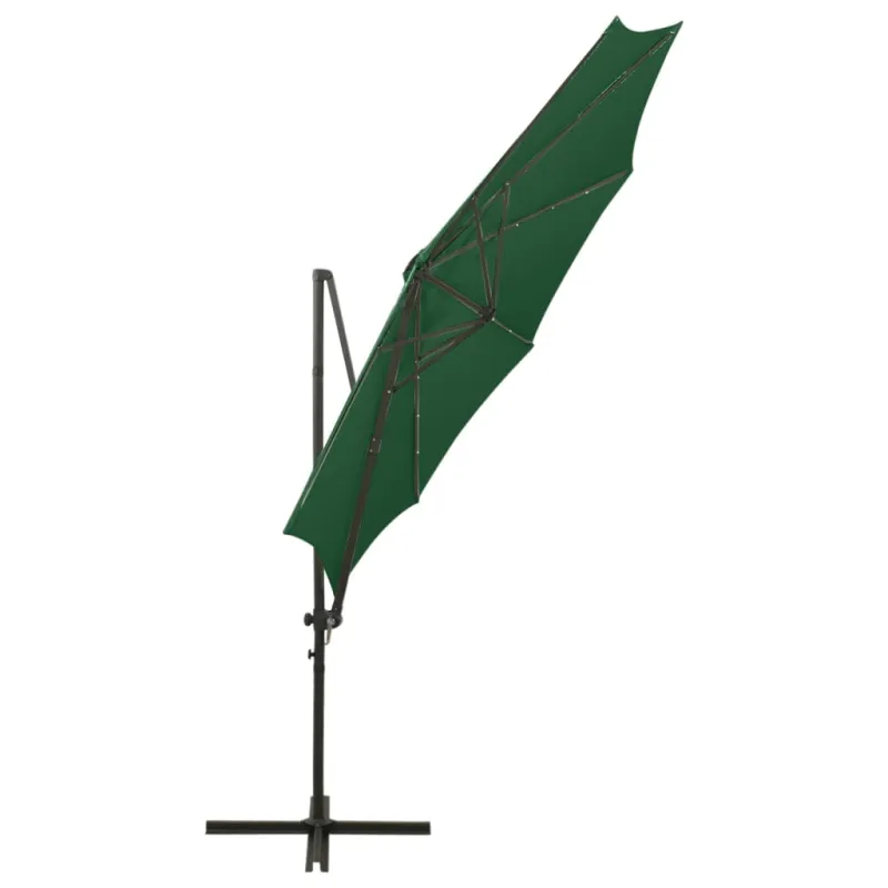 Gembinis skėtis su stulpu ir LED lemputėmis, žalias, 300cm