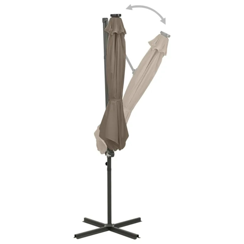 Gembinis skėtis su stulpu ir LED lemputėmis, taupe, 300cm