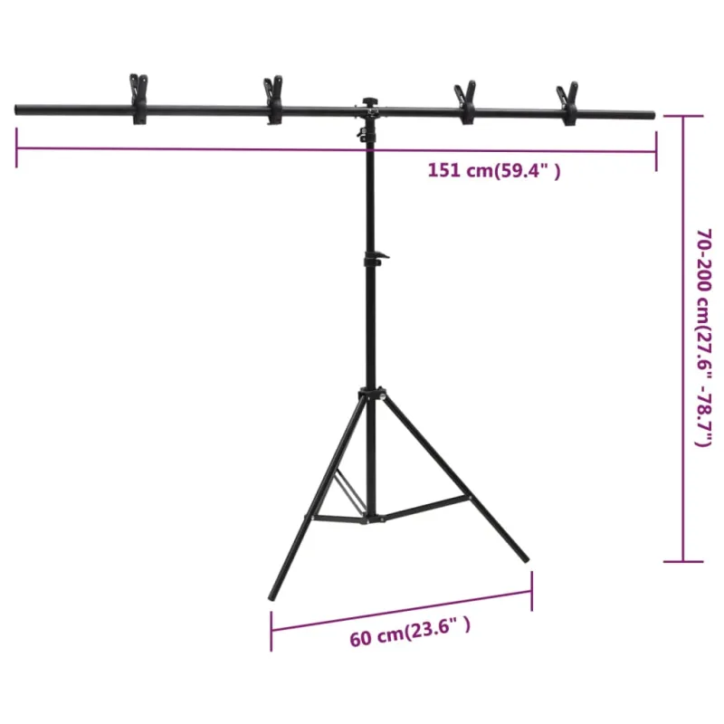 Stovas fonui, juodos spalvos, 151x60x(70–200)cm, T formos