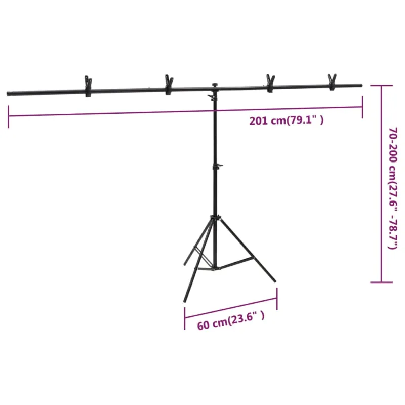 Stovas fonui, juodos spalvos, 201x60x(70–200)cm, T formos