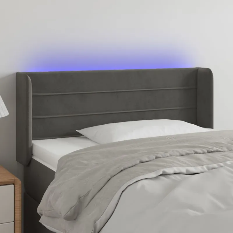 Galvūgalis su LED, tamsiai pilkas, 83x16x78/88cm, aksomas