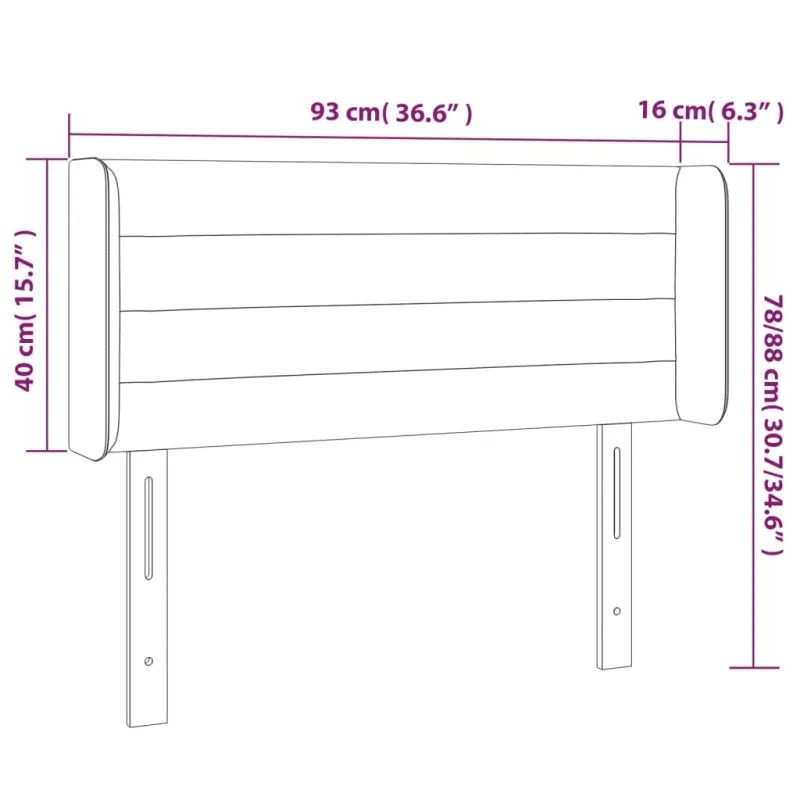 Galvūgalis su LED, juodos spalvos, 93x16x78/88cm, aksomas