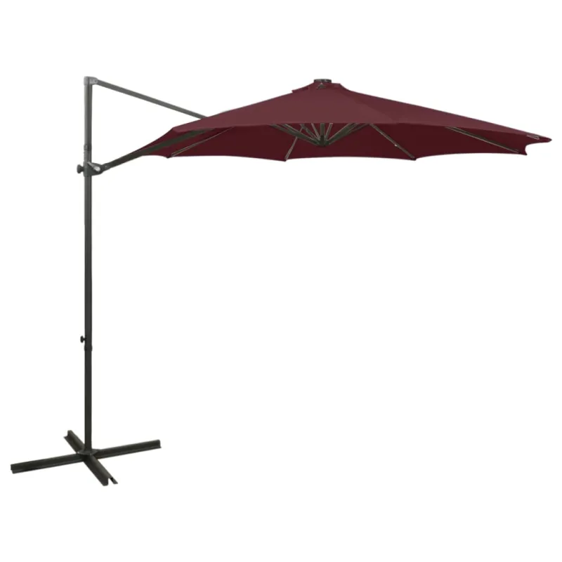 Gembinis skėtis su stulpu ir LED lemputėmis, raudonas, 300cm