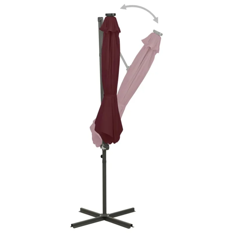Gembinis skėtis su stulpu ir LED lemputėmis, raudonas, 300cm