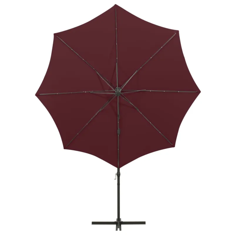 Gembinis skėtis su stulpu ir LED lemputėmis, raudonas, 300cm