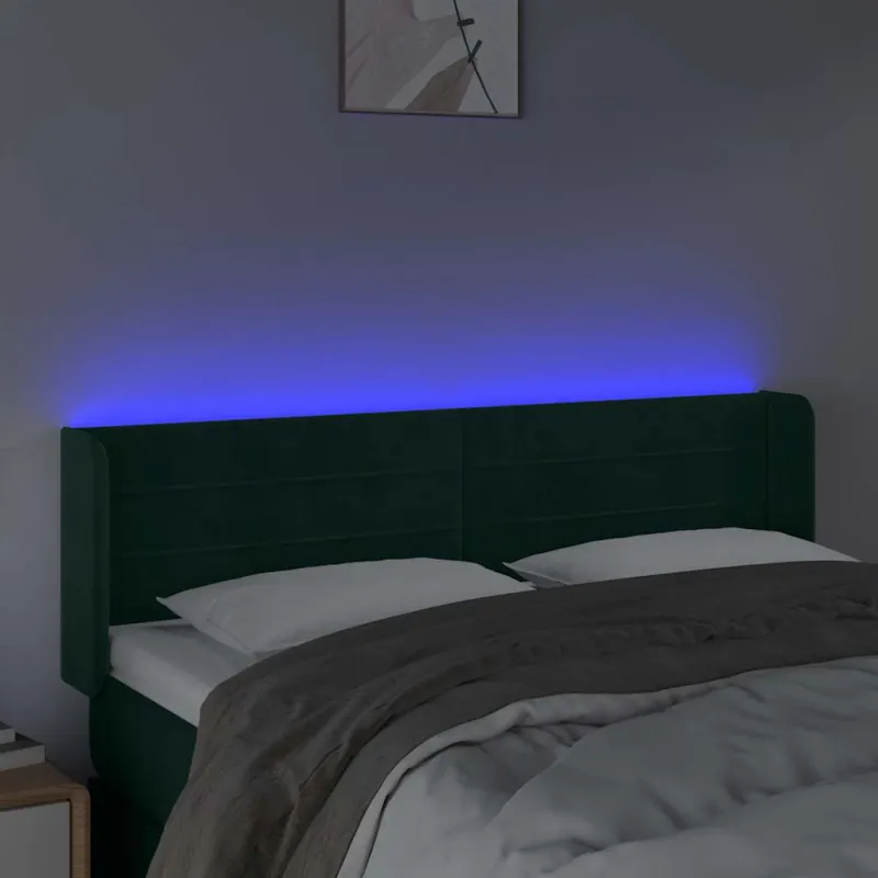 Galvūgalis su LED, tamsiai žalias, 147x16x78/88cm, aksomas