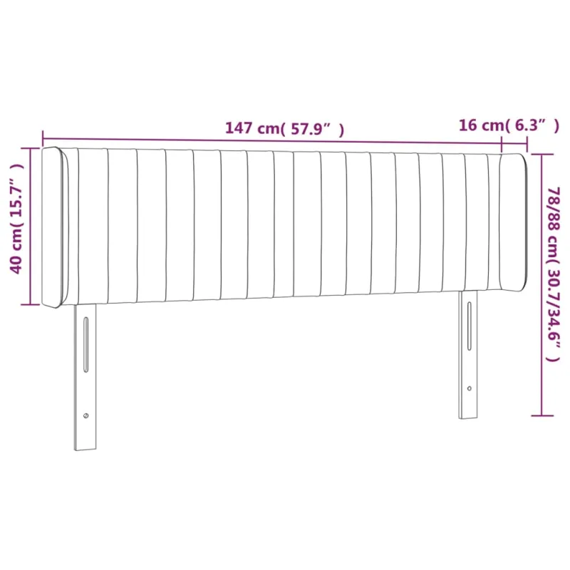 Galvūgalis su LED, juodos spalvos, 147x16x78/88cm, audinys