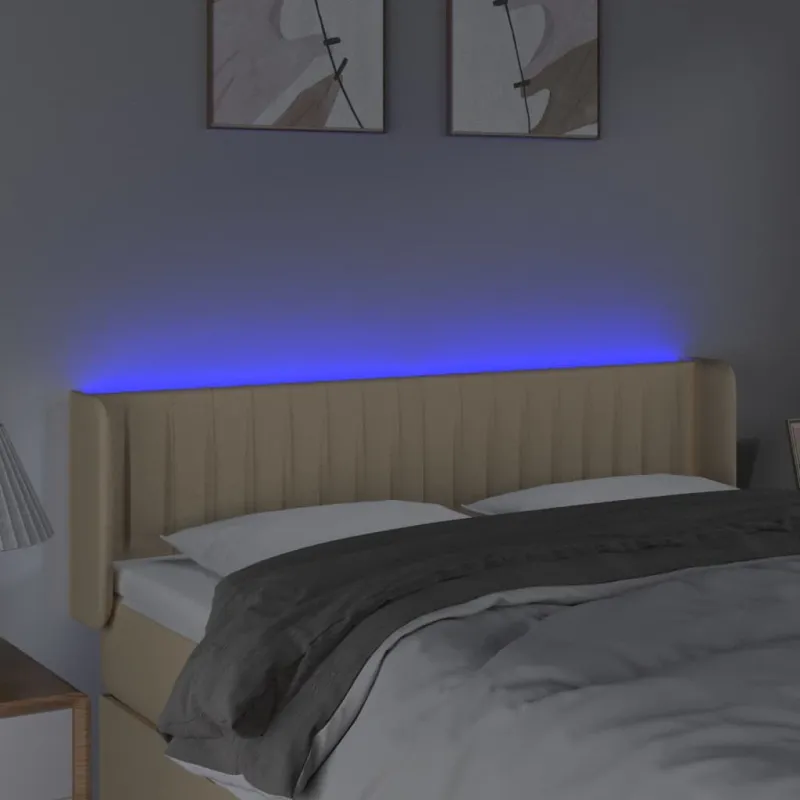 Galvūgalis su LED, kreminės spalvos, 147x16x78/88cm, audinys