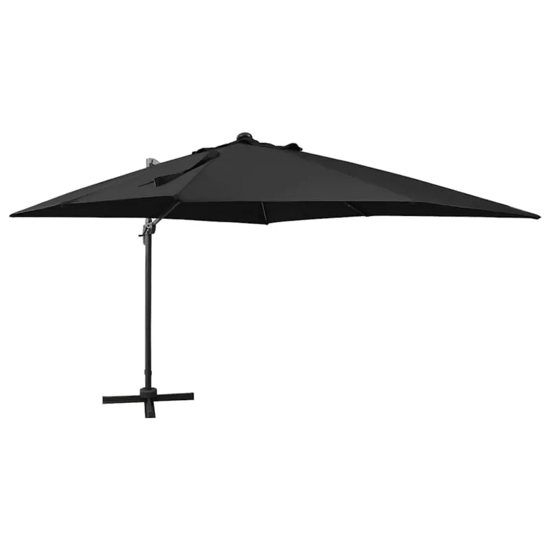 Gembinis skėtis su stulpu ir LED lemputėmis, juodas, 300cm