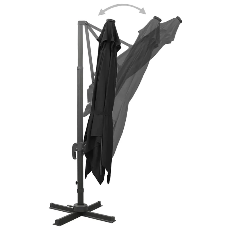 Gembinis skėtis su stulpu ir LED lemputėmis, juodas, 300cm