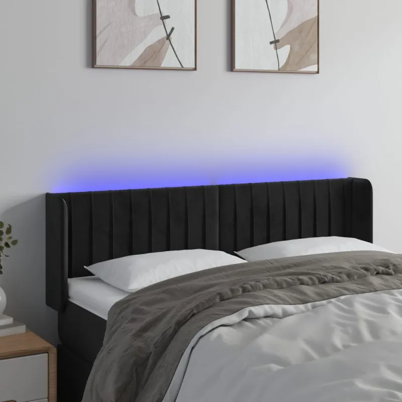 Galvūgalis su LED, juodos spalvos, 147x16x78/88cm, aksomas