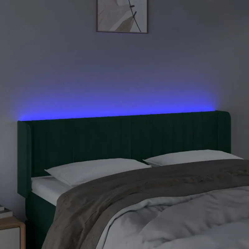 Galvūgalis su LED, tamsiai žalias, 147x16x78/88cm, aksomas